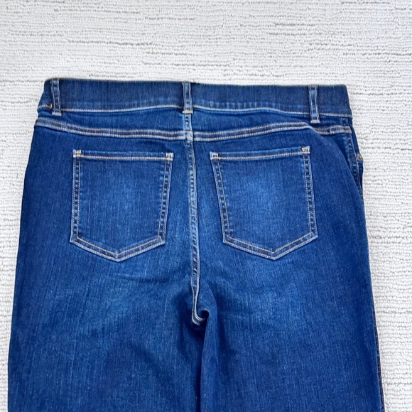 SPANX Pullon Women’s L Tall Blue Jeans Flare Bootcut Dark Wash 70's inspired - Picture 4 of 10